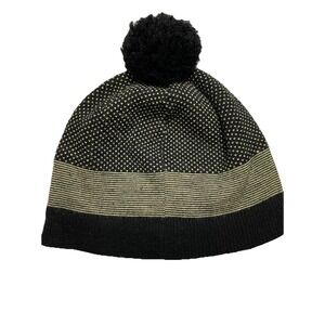 Black Diamond Equipment Beanie Hat Black Gold Dot Pom Pom Knit Ski Cap RN 81935